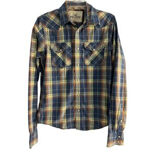Hollister Mens Plaid Western Shirt Long Sleeve Snap Button Up Size M Casual